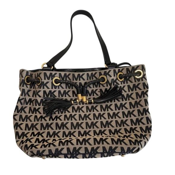 Michael Kors Jet Set Purse Tassel Bag Canvas Signature Print - Picture 1 of 6